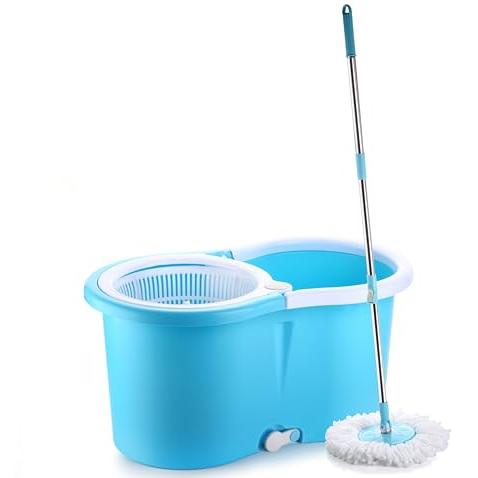 Ganesh Rapid Plastic Spin Mop, Round Plastic Bucket Floor Cleaning Mop with Bucket, Pocha for Floor Cleaning, Mopping Set (Blue, Set of 2 Microfiber Refills) - GANESH Home Improvement