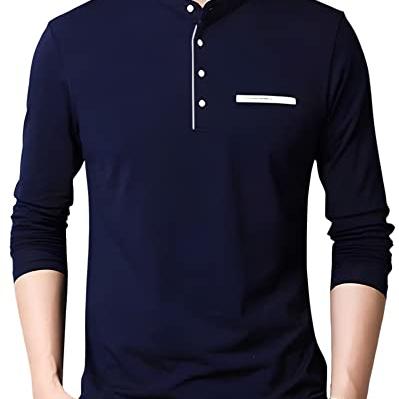 AUSK Men's Cotton Henley Neck Full Sleeve Solid Regular Fit T-Shirt (Medium; Navy) - AUSK Apparel