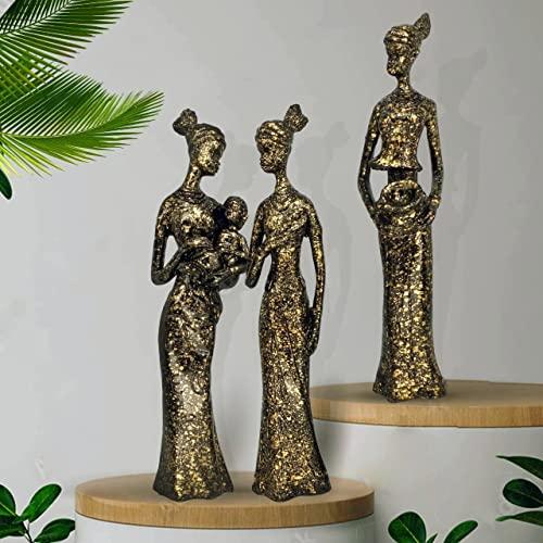 Xtore Beautiful Finish Uniquely Hand Crafted Home Decor African Tribal Women Art Piece - (Set of 3, Black and Golden Color) - Xtore Home
