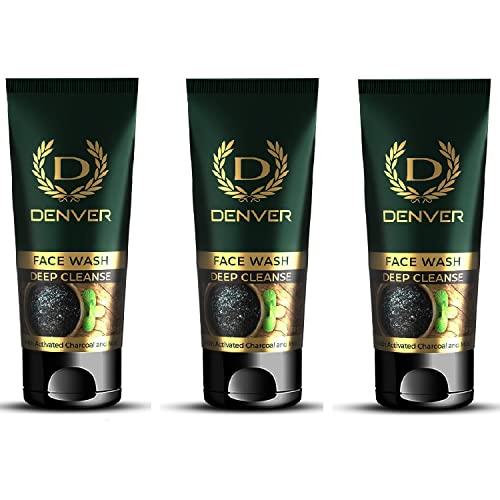 DENVER Deep Cleanse With Activated Charcoal & Mint Face Wash (50GM Each) - Pack of 3 | Deep Pore Cleaning Charcoal Face Wash for Men | Fights Acne and Pollution | All Skin Type - Denver Beauty