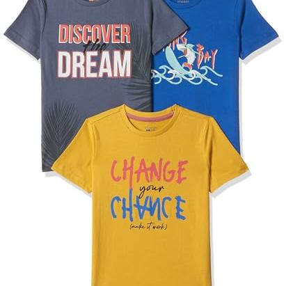 Amazon Brand - Symbol Boy's Regular T-Shirt (AW22SMBKTEEPO3-021_Multi 1 4 5 Years) - Amazon Brand - Symbol Apparel