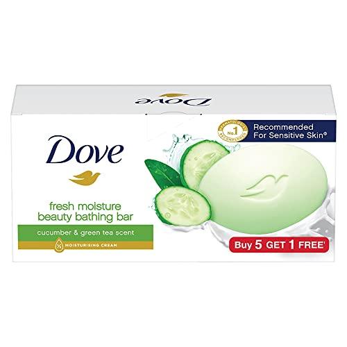 Dove Fresh Beauty Bar (pack of 6) 75g each for Hydrated Skin with Cucumber & Green Tea Leaves scent - Dove Beauty