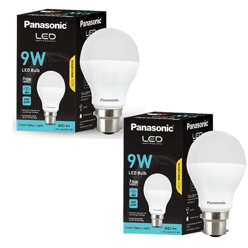 Panasonic 9 Watt LED Bulb, B22 Base 9W Light For Home, 25000+ BH with 1 Year Warranty, 6500K Cool Day (Pack of 2) - Panasonic Home