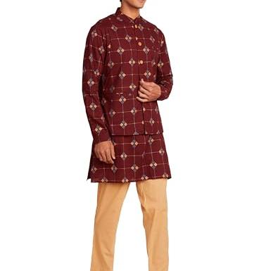 Amazon Brand - Symbol Men's Kurta Bundi Pant Set_SY-A23-MNA-BMKP-214_Maroon_L - Amazon Brand - Symbol Apparel