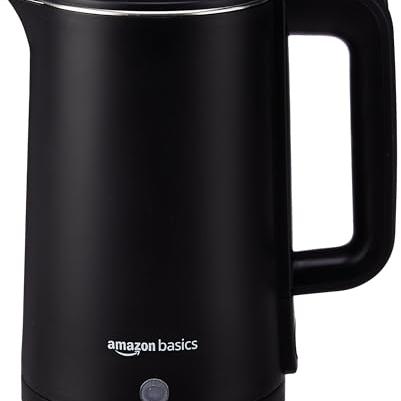amazon basics 1.5 Liter Cool Touch Electric Kettle| 1350 Watt|Stainless Steel Body|Auto Cut-Off|Triple Safety Protection(Black)
