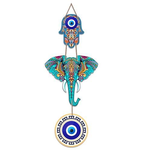 Artvibes Designer Elephant Wooden Wall Hanging for Home Decor | Hamsa Hand Decoration for Livingroom | Modern Artworks Items | Peace Charm Door Accent Decorative Hangings (WH_8506N) - Artvibes Home