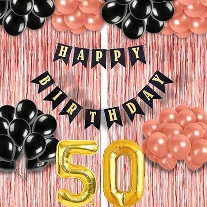 Mystic Toy Store 50th Birthday Decoration items for Girls with Black and Rose Gold Balloons, Black Happy Birthday Banner, Rose Gold Foil Curtain, Foil Balloon number 50 - Mystic Toy Store Toy