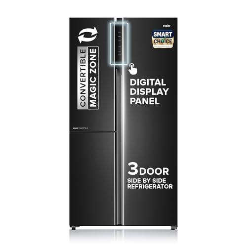 Haier SmartChoice 598L 3 Star 3-Door Side by Side Frost Free Refrigerator | Expert Inverter Technology | Digital Display Panel | Jumbo Ice Maker | Deo Fresh Technology (HRT-683GK, Graphite Black) - Haier Major Appliances