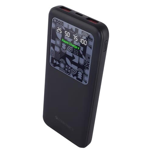 ZEBRONICS MB10000S15 Power Bank, 10000 mAh, Rapid Charge, 22.5W Output, Dual USB Output, PD 3.0 Type C, Built in Protections, Percentage Indicator, Made in India, Black - ZEBRONICS Wireless Accessory