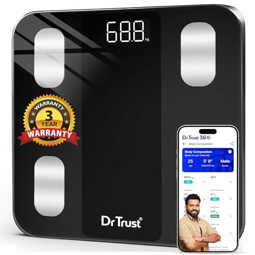 Dr Trust USA 526 Legend BMI Weight Scale & Body Fat Analyzer with IOS/Android App Sync,14 Essential Composition Metrics Weighing Machine for Home Health Monitoring (Black) - Dr Trust Personal Care Appliances