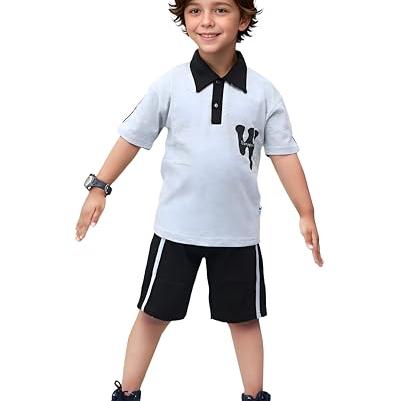 Toonyport Boys Half Sleeve Printed Polo T-Shirt and Shorts (Grey) (2 Years - 3 Years, Grey) - Toonyport Apparel