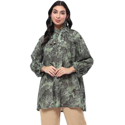 BIBA Women's Regular Fit Shirt (TPTUNS20789AW24GRN_Green - BIBA Apparel