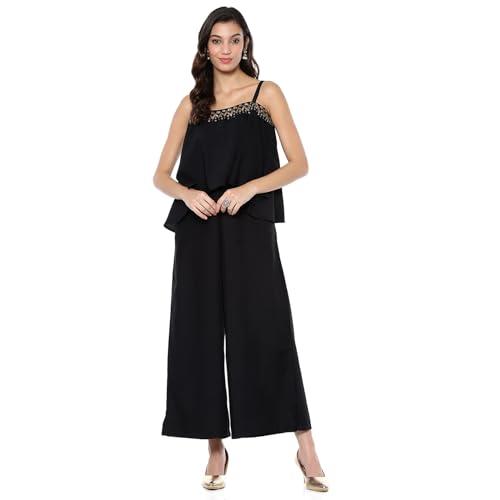 BIBA Women's Polyester Dress Knee-Length Jumpsuit (FEST2730AW24BLK_Black - BIBA Apparel
