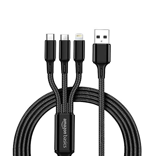 amazon basics 3 In 1 Charging Cable| Micro Usb Type-C And Lightning 15W Fast-Charging Cable | 1.2Mtr. Wide Compatibility Black - amazon basics Wireless Accessory