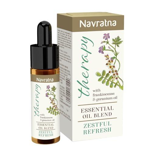Navratna Therapy Zestful Refresh Essential Oil Blend | With Frankincense oil & Geranium Oil | Rejuvenating Oil for Energizing the mind | Refreshes the mind & promotes focus | Mood Uplifting Aromatherapy Oil, 15 ml - Navratna Drugstore