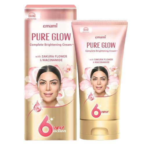 Emami Pure Glow Complete Brightening Cream 50g | with Japanese Sakura Flower & Niacinamide for 2X Brightness & +50% Moisturisation | Mineral-Oil Free, Paraben-Free - Emami Beauty