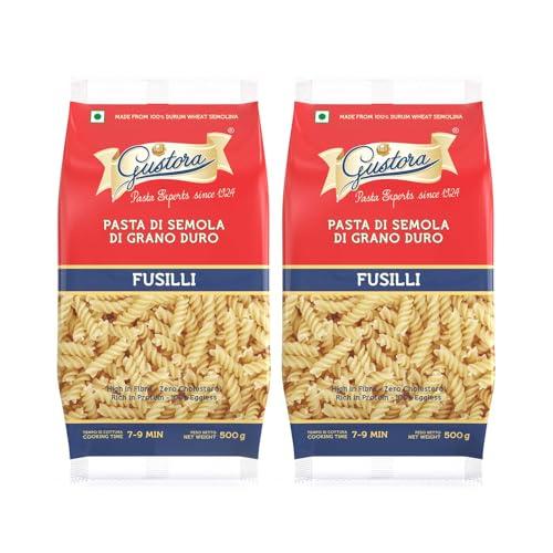 Gustora Fusilli Pasta Combo Pack Of 2 I Durum Wheat Semolina I Rich In Protein & Fibre I Zero Cholesterol I Cooking Time 10 Min I Vegetarian Pasta – (500 Gm X 2)