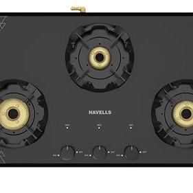 Havells Nucleus Slim Manual Gas stove|3 Heavy Duty Forged Brass Burner|8 mm toughened glass|Premium Valves|Removable Drip Tray|Soft Touch Knobs|5 year Warranty on Burners,Glass & Valves (Black) - Havells Kitchen
