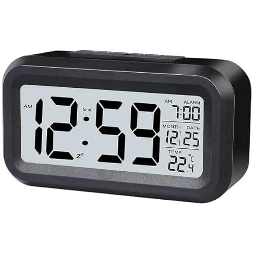 OWNAIR BASICS Digital Alarm Clock with Automatic Sensor, Date and Temperature Display, Table Clock for Students, Home, Office, Corporate Use (Black) - OWNAIR BASICS Home