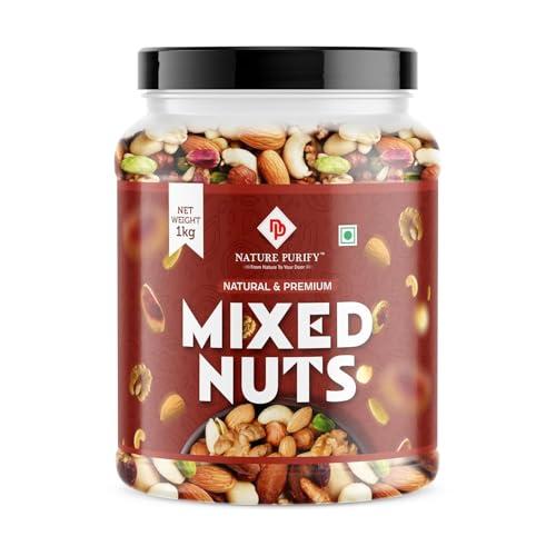 Nature Purify Trail Mix Dry Fruits Fit for Fasting 1KG | Healthy Snacks Mixed Nuts with Dry Fruits | Almonds | Cashews | Dried Apricots | Pista | Black raisin | Green raisin & More Healthy Snack - Nature Purify Grocery