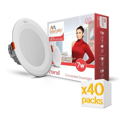 Murphy 7W Coral LED Concealed Ceiling Panel Light with 2-Year Warranty | Warm White Round Recessed Downlight for 3-Inch Concealed Box | BIS Approved | Pack of 40 - Murphy Home