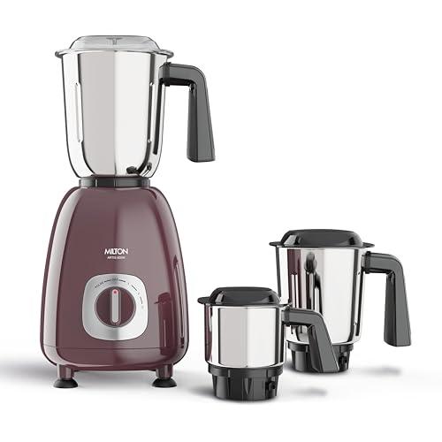 Milton Artis Mixer Grinder, ISI Certified, Grindstone Blade Technology with Noise Limiting design, 3 Jar, 800 W (22000 RPM), 5 yr motor warranty, 2 yr product warranty I Wine - MILTON Kitchen