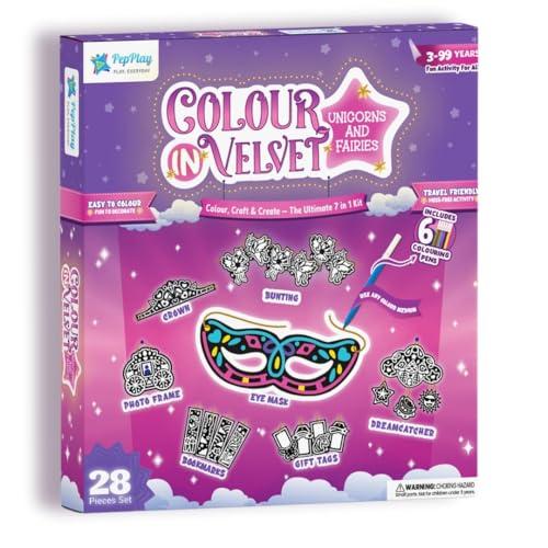 PepPlay Colour-in Velvet Unicorns and Fairies – DIY Art & Craft Kit for Kids | Mess-Free Coloring Activity | Unicorn Gifts for Girls Age 3-10 | Princess Toys |Travel Toy | Rakhi Gift for Girls - PepPlay Home