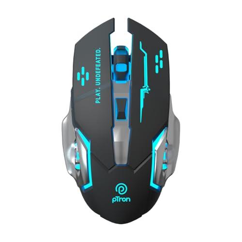 pTron Flick M2 Wireless Gaming Mouse w/RGB Lights, Precision Tracking, Dual Wireless Modes-BT & 2.4GHz, 6 Buttons, Thumb Support, Rechargeable, Ergonomic Design for Laptop, Smartphone, Tablet (Black) - pTron Personal Computer