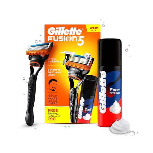 Gillette Fusion Manual Razor for Men for Perfect Shave and Perfect Beard Shape & Gillette Classic Regular Pre Shave Foam, 50g - Gillette Drugstore
