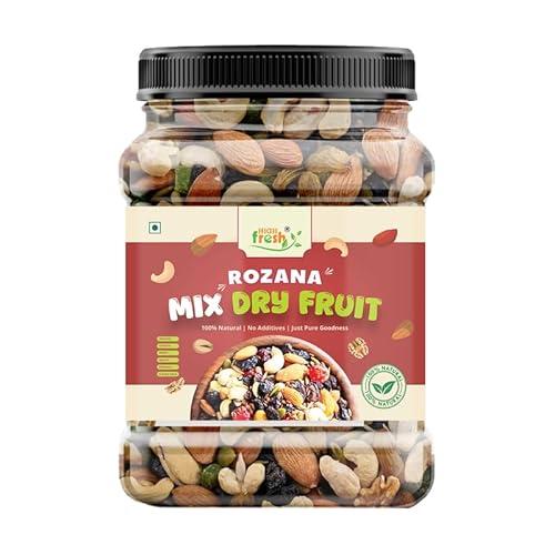 HighFresh Rozana Mix Dry Fruit 1KG | Healthy Mixed Nuts and Seed with Almonds, Cashews, Green Raisins, Seeds and More | Reusable Jar Pack | Panchmeva for Fasting and Gifting - HighFresh Grocery