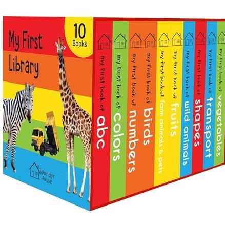 My First Library: Boxset of 10 Board Books for Kids (Pack 1) | Includes ABC, Numbers, Shapes, Colors, Wild Animals, Farm Animals & Pets, Birds, Fruits, Vegetables & Transport | Early Learning Board Books for Babies, Toddlers & Preschoolers | Ages 0-3 Years - Wonder House Book