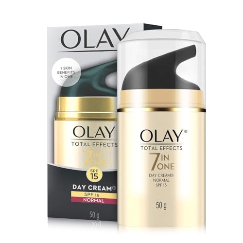 Olay Total Effects Day Cream |with Vitamin B5, Niacinamide, Green Tea, SPF 15 |Fights 7 signs of ageing for glowing, hydrated and younger looking skin with UV protection |Suitable for Normal, Dry, Oily & Combination skin |50 gm