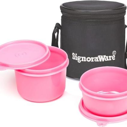 Signoraware Executive Small Lunch Box with Bag, 15cm, Pink - SIGNORA WARE Kitchen