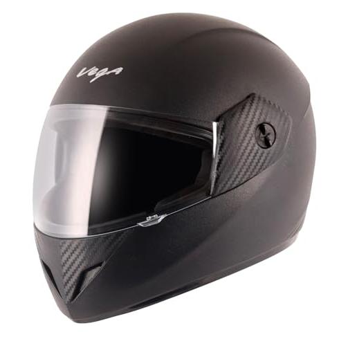 Vega Cliff ISI Certified Lightweight Full Face Gloss Finish Helmet for Men and Women with Clear Visor(Black, Size:M)