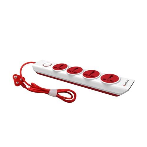 Goldmedal i-Design 4×1 Extension Board | 4 Universal Sockets | Master Switch with LED Indicator | 3 Pin Plug | 2-Meter Extension Cord | Multi Plug for Home Appliances & Office | Red & White