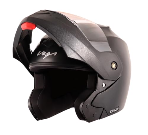 Vega Crux ISI Certified Flip-Up Helmet for Men and Women with Clear Visor(Black, Size:L)