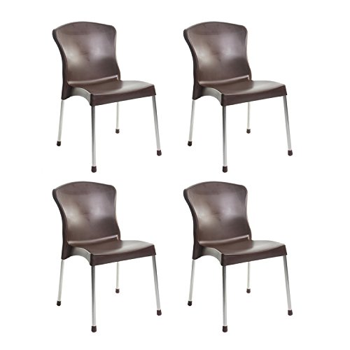 Cello Milano Cafeteria Set of 4 Chairs (Brown) | Strong and Durable | Easy to Clean | Chair for Living Room, Bed Room, Kitchen, Office Room, Outdoor | 3 Years Warranty