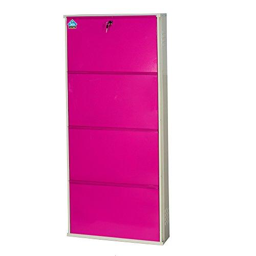 DELITE KOM Metal Shoe Rack for Home | 24 Inches Wide 4 Shelf | Metal Shoe Cabinet for Home with Lock | Wall Mount | Space Saving Chappal Sandal Shoe Organizer Stand | 100% Powder Coated Color | DIY - DELITE KOM Furniture