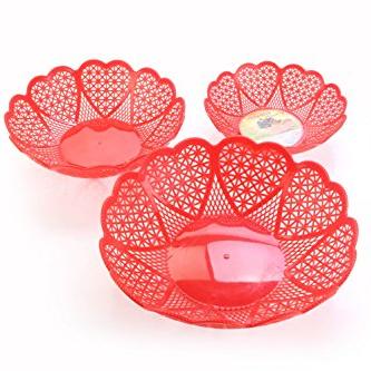 Nayasa Heart 3 Piece Plastic Fruit Basket Set | Fruit Basket for Kitchen | Plastic Tokri for Vegetables | Plastic Baskets for Vegetables | 29.8 cm X 29.8 cm X 8 cm | Red - Nayasa Home