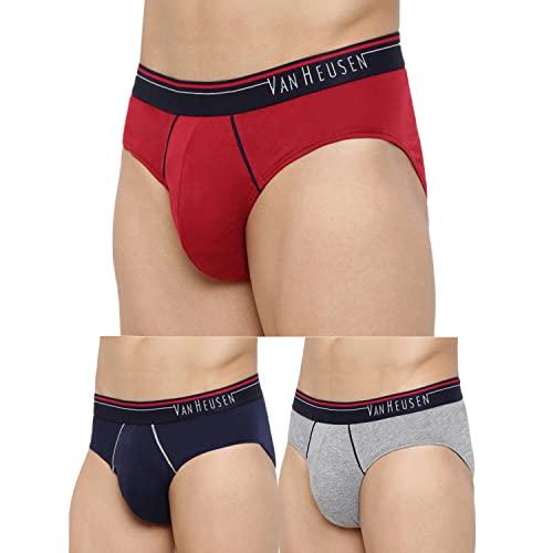 Van Heusen Men Briefs - 100% Combed Cotton - Pack Of 3 - Anti Bacterial, Colour Fresh, Moisture Wicking_10003_Deep Red, Grey Mel, Dark Navy_M - Van Heusen Apparel