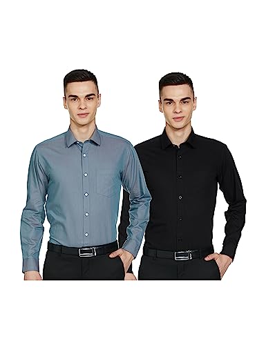 Amazon Brand - Symbol Men's 100% Cotton Regular Fit Formal Shirt (Pack of 2) Black & D.Green 44