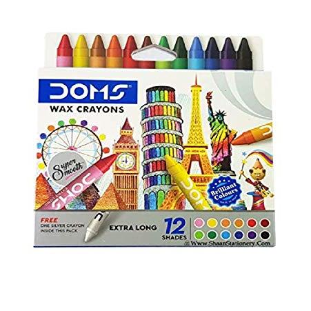 DOMS 12+1 Shades Extra Long Coloured Wax Crayons for School Nursery Home (10 Pack)