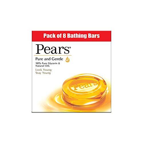 Pears Pure & Gentle Bathing Soap Bar 125 g (Combo Pack of 8) Moisturizing Glycerin Soap for Soft|| Glowing Skin & Body - Paraben Free|| For Men & Women - Pears Beauty