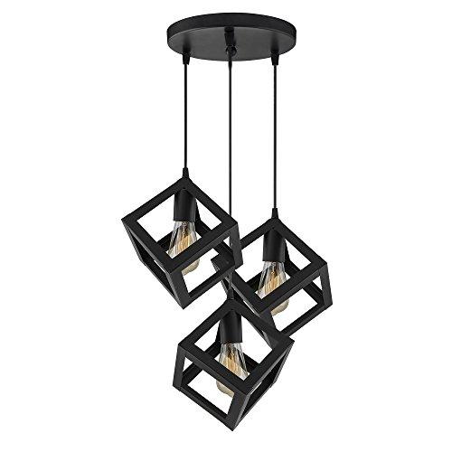 Homesake ® 40W 3-Lights Round Cluster Chandelier Hanging Cube 6″, Hanging Pendant Ceiling Light with Braided Cord, Urban Retro, Nordic Style, LED/Filament Bulb, Decorative Lights for Home- Black.