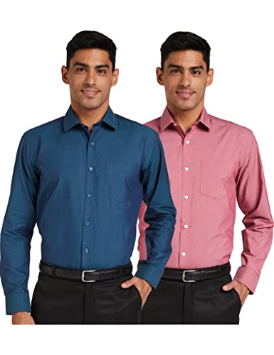 Amazon Brand - Symbol Men's Cotton Formal Shirt | Casual | Plain | Full Sleeve | Combo Pack of 2 - Regular Fit (Available in Plus Size) (Navy / Dk. Red_39)