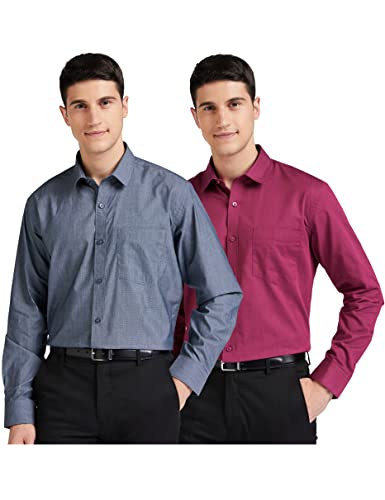 Amazon Brand - Symbol Men's Solid Regular Fit Full Sleeve Formal Shirt (Combo Pack of 2) (SS18-SMFS-220_Black & Majenta_40)