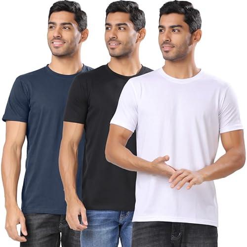 London Hills Men Round Neck Cotton Blend Multicolor Half Sleeve Solid Regular Fit T-Shirts (Pack Of 3), Small - London Hills Apparel