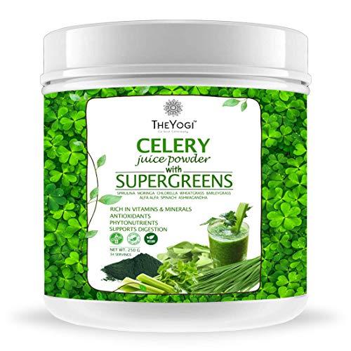 The Yogi Celery Juice Powder with Supergreens & Daily Superfoods Immunity Booster – 250gms Antioxidant and Detox Drink with (Organic Wheat Grass, Alfalfa, Barley Grass, Spinach, Spirulina, Moringa, Chlorella and Ashwagandha)
