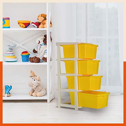Bathla STOMO 4XL Drawers Multi-purpose Modular Storage for Home, Kitchen & Office | Easy to Move with Trolley Wheels | Chest of Drawers |Yellow (Plastic)