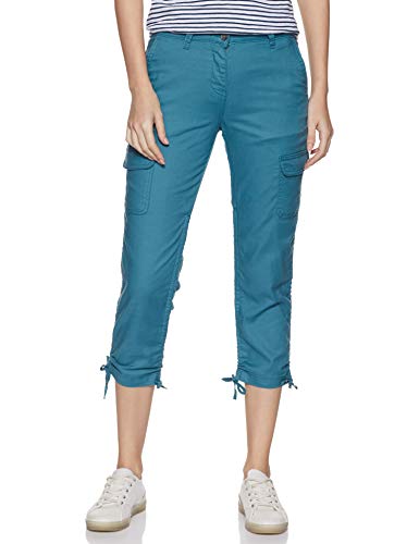 Amazon Brand - Symbol Women's Slim Casual Pants (SHAKTITRS001_Teal_M)